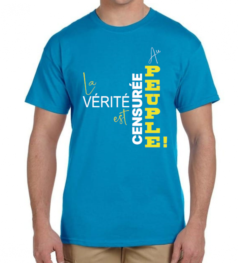 homme-T-shirt bleu - tropical - LA VERITÉ EST CENSURÉE AU PEUPLE -DEVANT